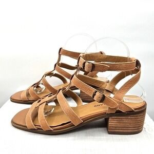 Lucky Brand Tan Leather Strappy Gladiator Block Heel Sandals Womens 9M 40